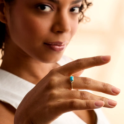 Rs Pure Ross-simons Turquoise And Diamond-accented Ring In 14kt Yellow Gold In Blue
