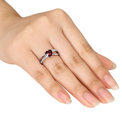 Mimi & Max Garnet And Diamond Heart Crossover Ring In Sterling Silver In Red