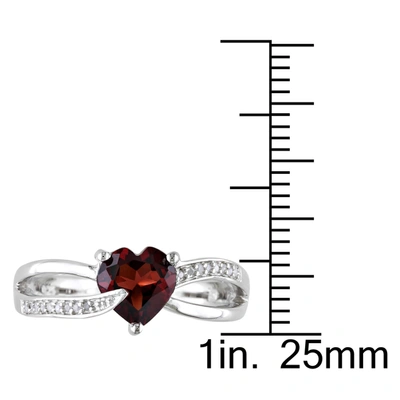 Mimi & Max Garnet And Diamond Heart Crossover Ring In Sterling Silver In Red