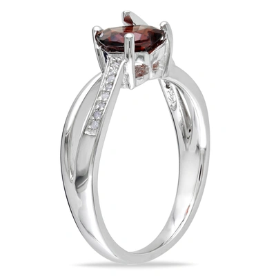 Mimi & Max Garnet And Diamond Heart Crossover Ring In Sterling Silver In Red