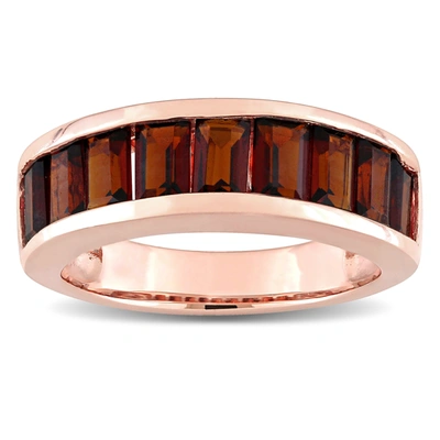 Mimi & Max 3 1/3 Ct Tgw Baguette-cut Garnet Semi-eternity Anniversary Band In Sterling Silver In Red