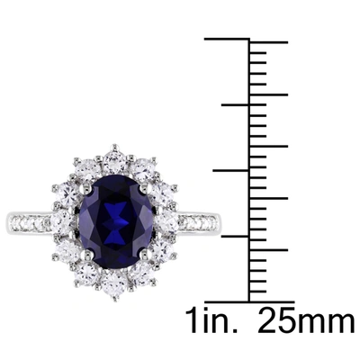 Mimi & Max 4 Ct Tgw Created Blue And White Sapphire And 0.05 Ct Tw Diamond Halo Ring In Sterling Silver