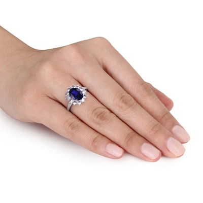 Mimi & Max 4 Ct Tgw Created Blue And White Sapphire And 0.05 Ct Tw Diamond Halo Ring In Sterling Silver