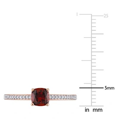 Mimi & Max 5/8 Ct Tgw Cushion Garnet And 1/10 Ct Tw Promise Ring In 10k Rose Gold In Red