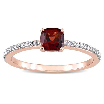 Mimi & Max 5/8 Ct Tgw Cushion Garnet And 1/10 Ct Tw Promise Ring In 10k Rose Gold In Red