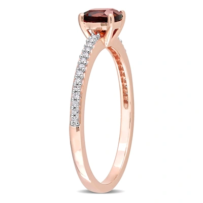 Mimi & Max 5/8 Ct Tgw Cushion Garnet And 1/10 Ct Tw Promise Ring In 10k Rose Gold In Red
