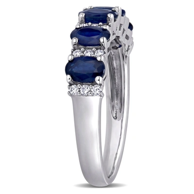 Mimi & Max 1 1/2 Ct Tgw Blue Sapphire And 1/6 Ct Tw Diamond Semi Eternity Ring In 14k White Gold In Silver