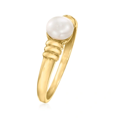 Shop Canaria Fine Jewelry Canaria 6-7mm Cultured Button Pearl Ribbed Ring In 10kt Yellow Gold In Silver