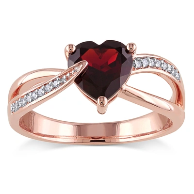 Mimi & Max Heart Shaped Garnet Ring With Diamonds In 10k Rose Gold In Red