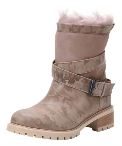 Ross & Snow Emilina Weatherproof Shearling Moto Boot In Blush Camo In Multi