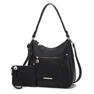 Mkf Collection By Mia K Maeve Vegan Leather Women's Shoulder Bag With Wristlet Pouch- 2 Pieces In Black