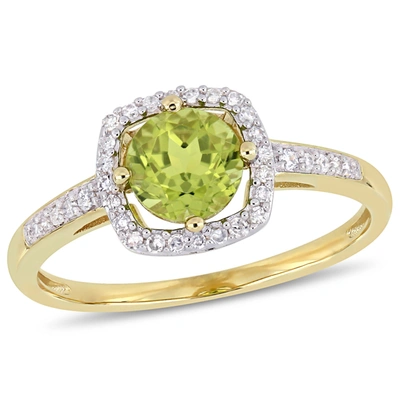 Shop Mimi & Max 7/8ct Tgw Peridot And 1/7ct Tdw Diamond Halo Ring In 10k Yellow Gold In Green