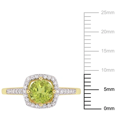 Mimi & Max 7/8ct Tgw Peridot And 1/7ct Tdw Diamond Halo Ring In 10k Yellow Gold In Green