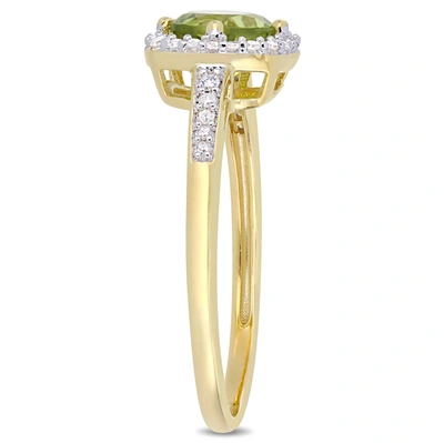 Mimi & Max 7/8ct Tgw Peridot And 1/7ct Tdw Diamond Halo Ring In 10k Yellow Gold In Green