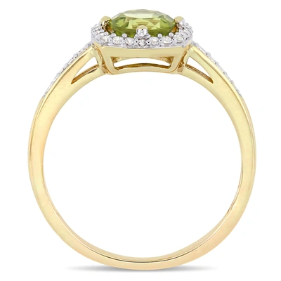 Shop Mimi & Max 7/8ct Tgw Peridot And 1/7ct Tdw Diamond Halo Ring In 10k Yellow Gold In Green
