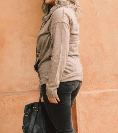 And The Why Luxe Velvet Spots Hoodie In Heathered Mocha In Beige