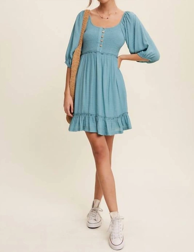 Shop Listicle Smocked Ruffle Mini Dress In Aqua In Blue
