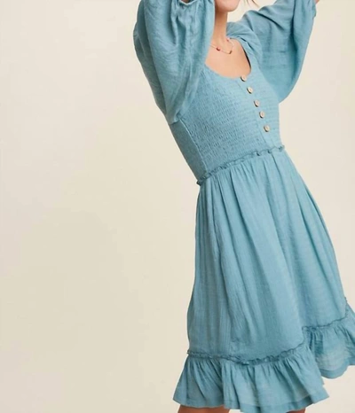 Shop Listicle Smocked Ruffle Mini Dress In Aqua In Blue