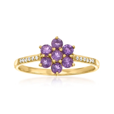 Shop Canaria Fine Jewelry Canaria Amethyst Flower Ring With Diamond Accents In 10kt Yellow Gold In Purple