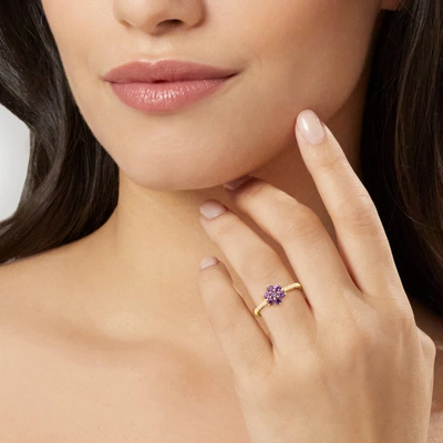 Shop Canaria Fine Jewelry Canaria Amethyst Flower Ring With Diamond Accents In 10kt Yellow Gold In Purple