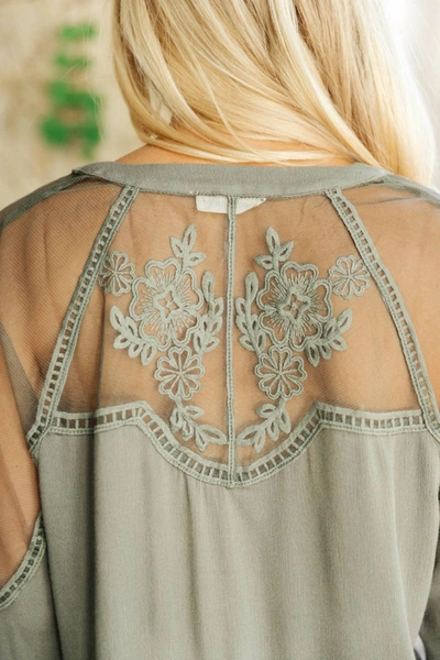 And The Why Alara Embroidered Top In Sage In Green