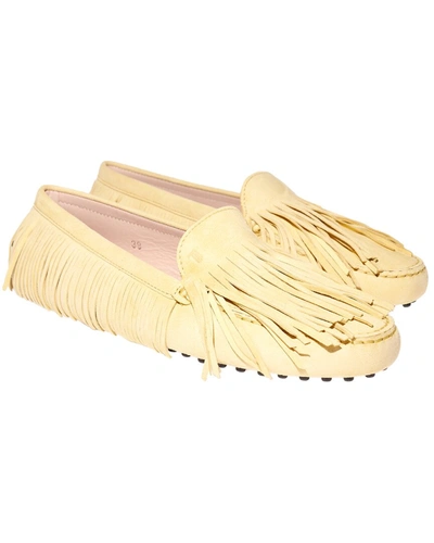 Shop Tod's Tods Tassel Fringe Suede Loafer In Yellow