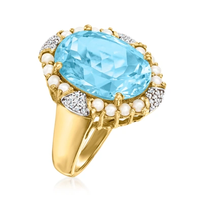 Shop Ross-simons Sky Blue Topaz, Seed Pearl And . Diamond Ring In 18kt Gold Over Sterling
