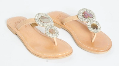 Shop Skemo Rayas Shell Beaded Sandals In Camel In Beige
