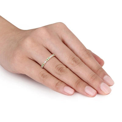 Shop Mimi & Max Women's 1/8ct Tgw Emerald And Diamond Accent Semi-eternity Ring In 10k Yellow Gold In Green