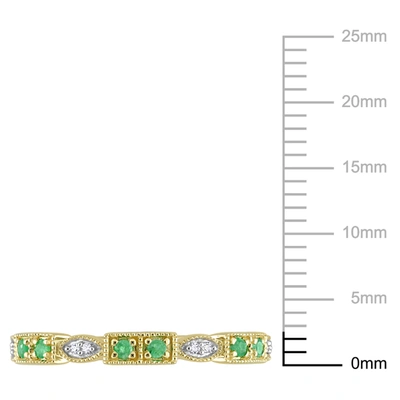 Shop Mimi & Max Women's 1/8ct Tgw Emerald And Diamond Accent Semi-eternity Ring In 10k Yellow Gold In Green