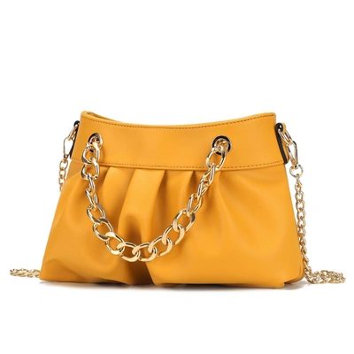 Shop Mkf Collection By Mia K Marvila Minimalist Vegan Leather Chain Ruched Shoulder Bag In Yellow