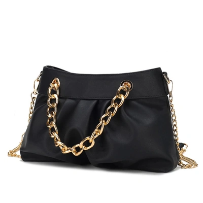 Shop Mkf Collection By Mia K Marvila Minimalist Vegan Leather Chain Ruched Shoulder Bag In Black