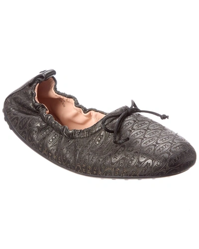 Shop Tod's Tods Leather Ballerina Flat In Grey
