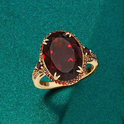 Ross-simons Garnet And . Red Diamond Ring In 14kt Yellow Gold