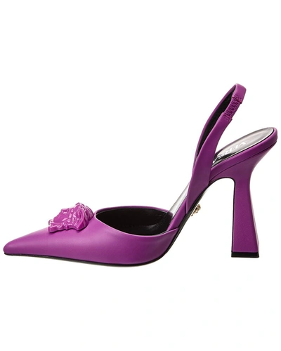 Shop Versace La Medusa Leather Slingback Pump In Purple