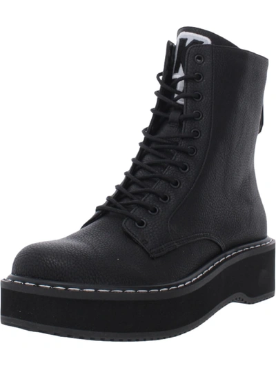 Shop Kendall + Kylie Hunt Womens Faux Leather Round Toe Combat & Lace-up Boots In Black