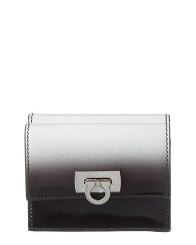 Shop Ferragamo Gancini Clasp Leather Card Case Wallet In Silver