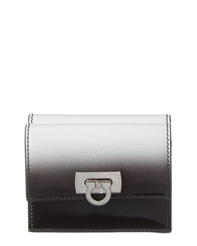 Ferragamo Gancini Clasp Leather Card Case Wallet In Silver
