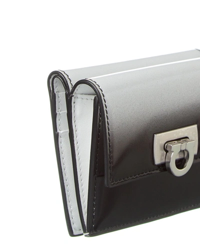Ferragamo Gancini Clasp Leather Card Case Wallet In Silver