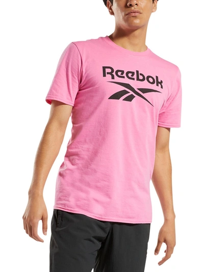 Shop Reebok Mens Cotton Crew Neck Graphic T-shirt In Pink