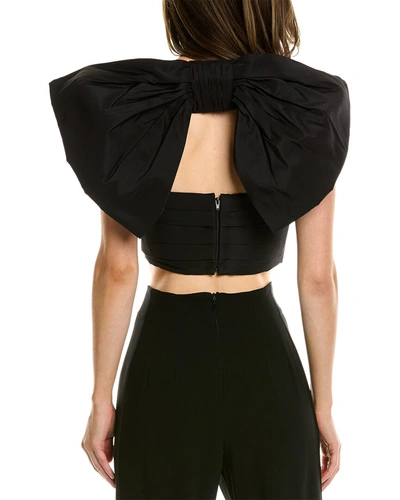 Carolina Herrera Bow-embellished Crossover Silk Cropped Top In Black