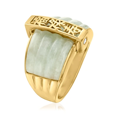 Ross-simons Jade "fortune, Prosperity, Longevity" Ring With 18kt Gold Over Sterling In Silver