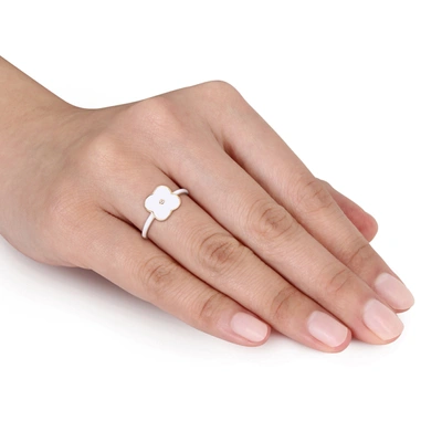 Mimi & Max Created White Sapphire Floral White Enamel Ring In Yellow Plated Sterling Silver In White