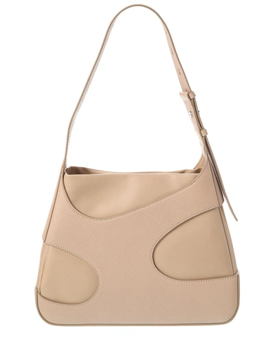 Shop Ferragamo Cut Out Detail Leather Shoulder Bag In Beige