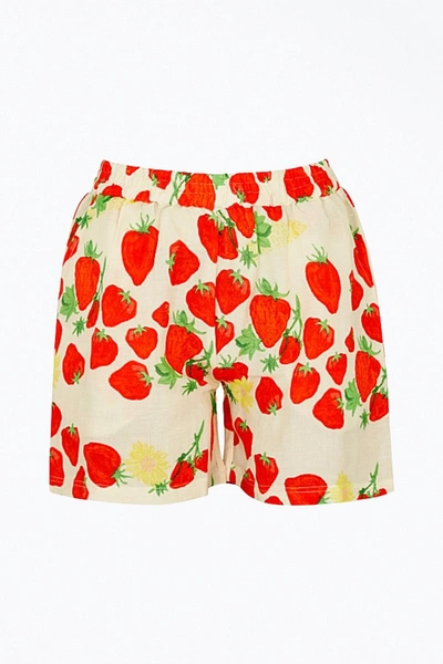 Shop Helmstedt Strawberry-print Linen-blend Shorts In Beige In Multi