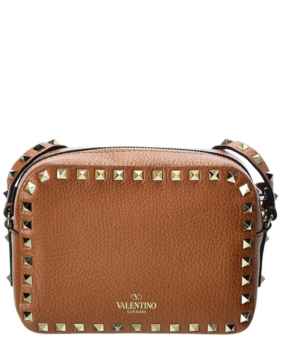Shop Valentino Rockstud Grainy Leather Camera Bag In Brown