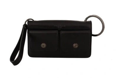 Shop Dolce & Gabbana Black Leather Wristlet Mini Bag Card Bill Men's Wallet