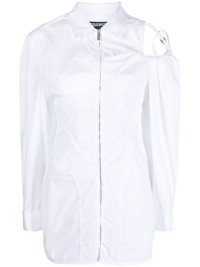 Shop Jacquemus White La Robe Galliga Asymmetric Shirt Dress