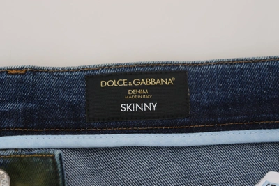 Shop Dolce & Gabbana Blue Green Skinny Cotton Denim Men's Jeans