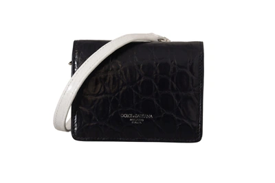 Shop Dolce & Gabbana Blue White Caiman Leather Strap Card Holder Men's Wallet
